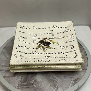 Williams Sonoma Olive Script Square Plates Set of 3 Portugal 8.5”